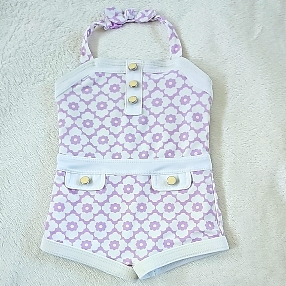 JANIE AND JACK | Vintage Style Light Purple and White Daisy Print Swimsuit